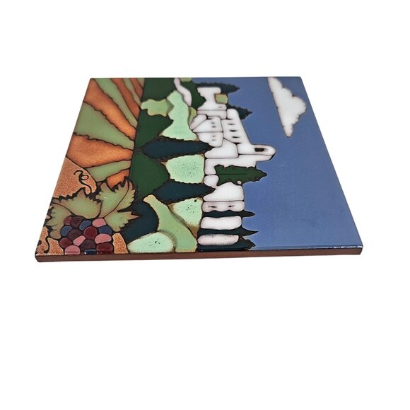 Triton Tile Sterling Vineyards Scene Hot Plate Hand Painted Vintage 6 in Square - Picture 7 of 10